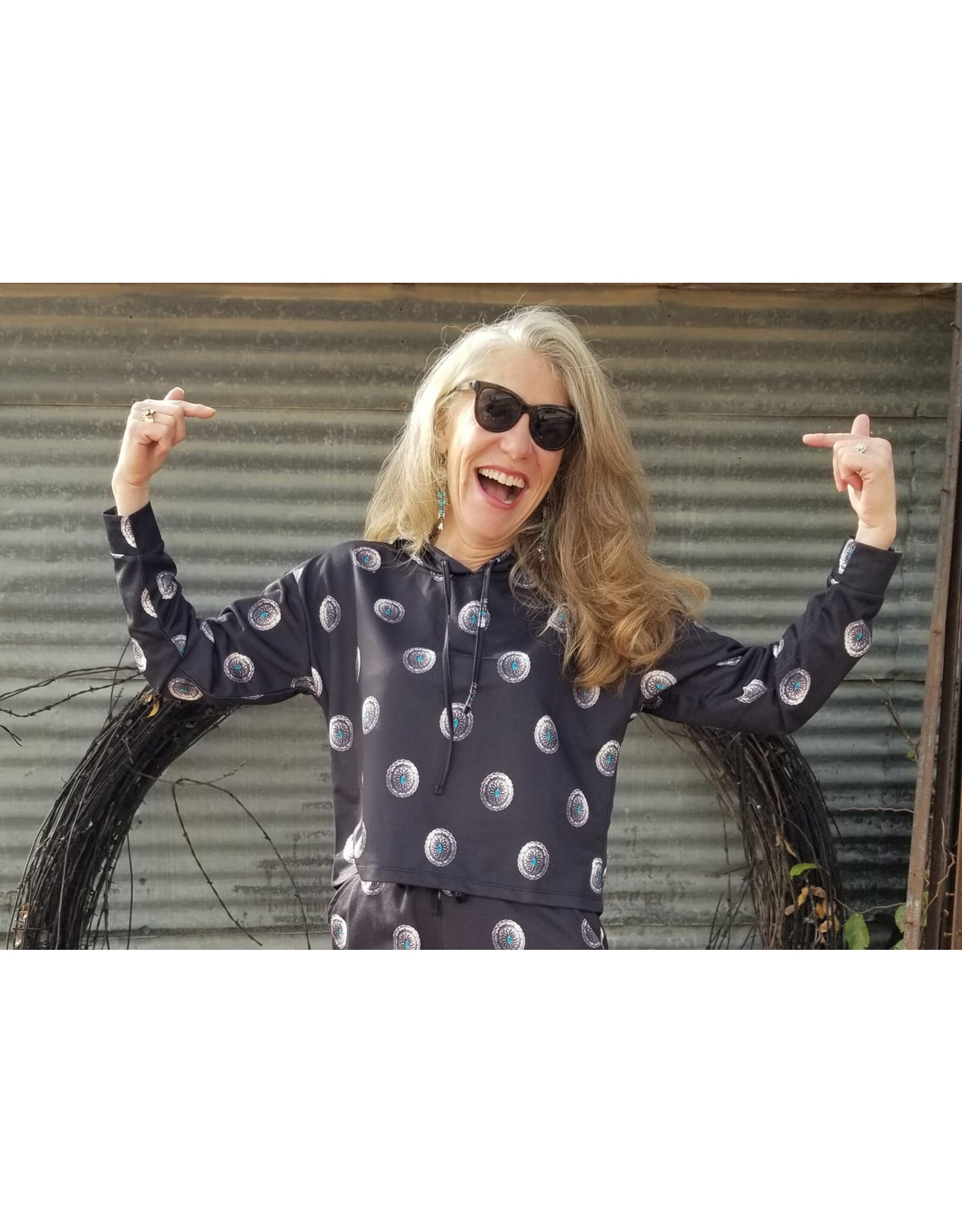 Rock & Roll Denim Concho Print Hoodie/Scrunchy