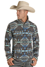 Mens Aztec Printed Fleece Pullover Charcoal