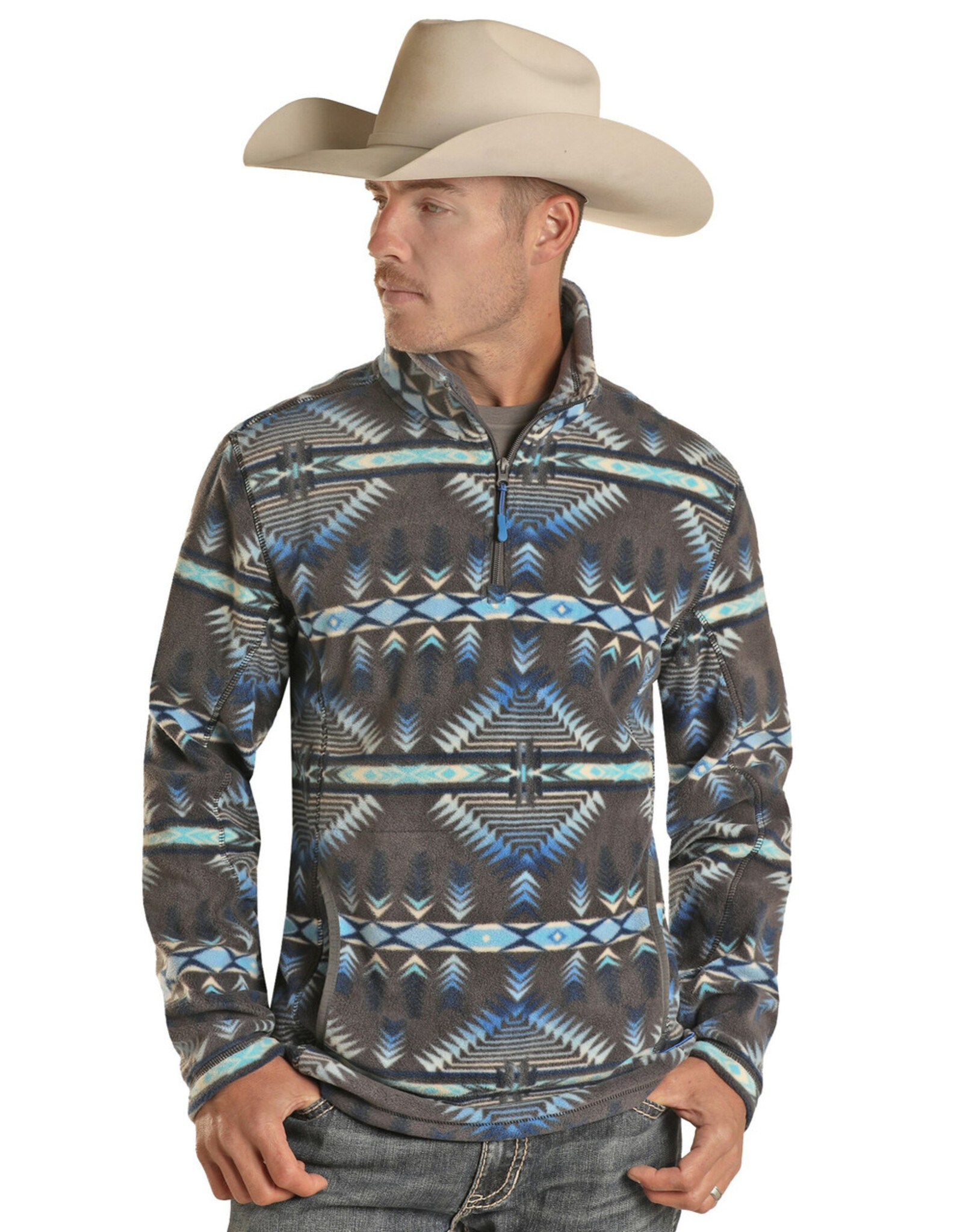 Mens Aztec Printed Fleece Pullover Charcoal