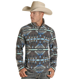 Powder River Outfitters Mens Aztec Printed Fleece Pullover Charcoal