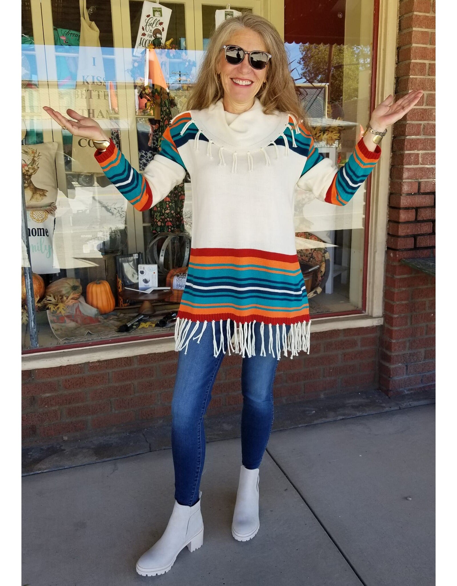 Panhandle Cowl Neck Fringed Sweater