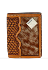 Western Trifold Basket Weave Wallet with Calf Hair Inlay