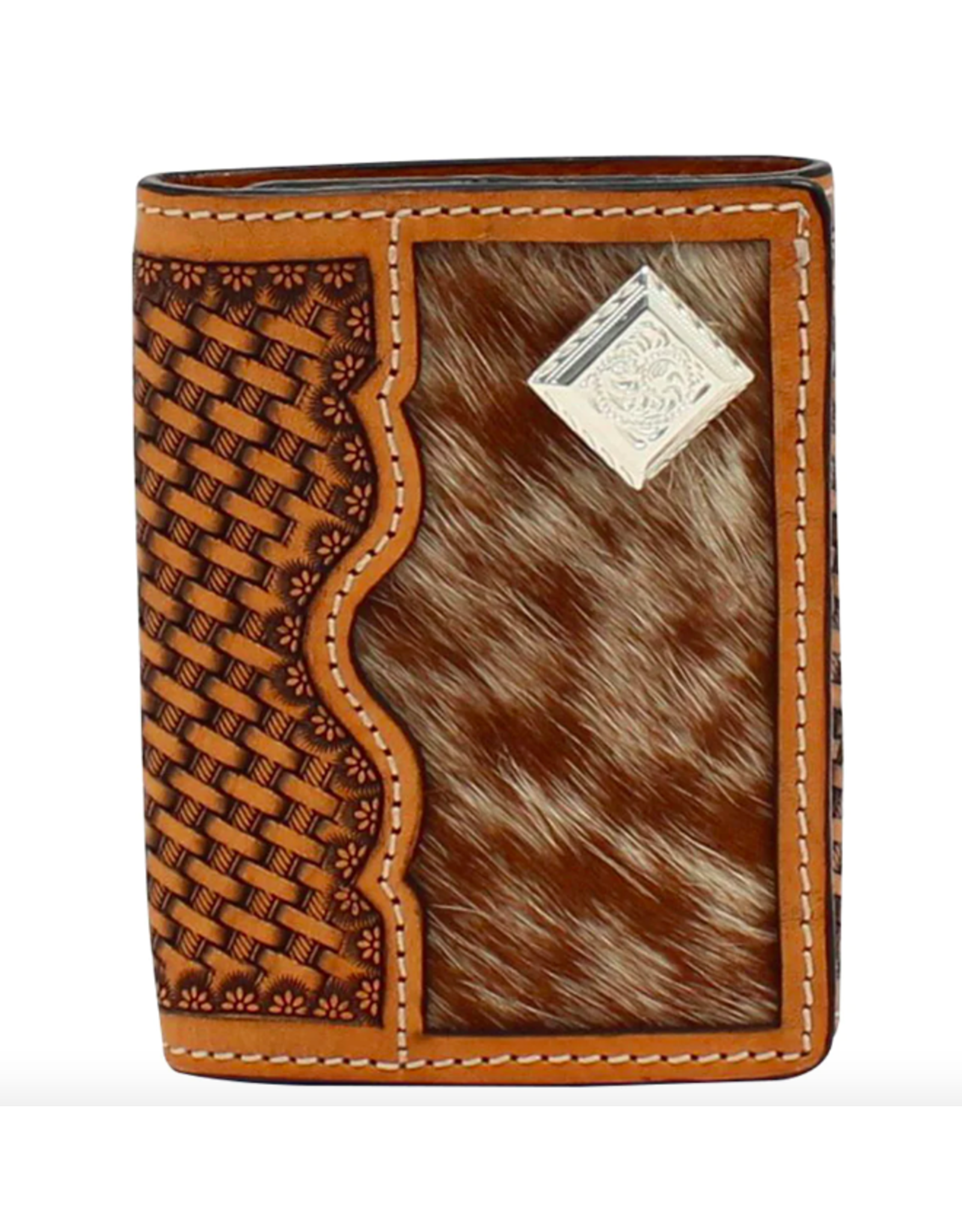 Western Trifold Basket Weave Wallet with Calf Hair Inlay