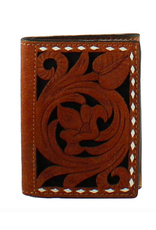 3D Brown Trifold Floral Filagree Wallet