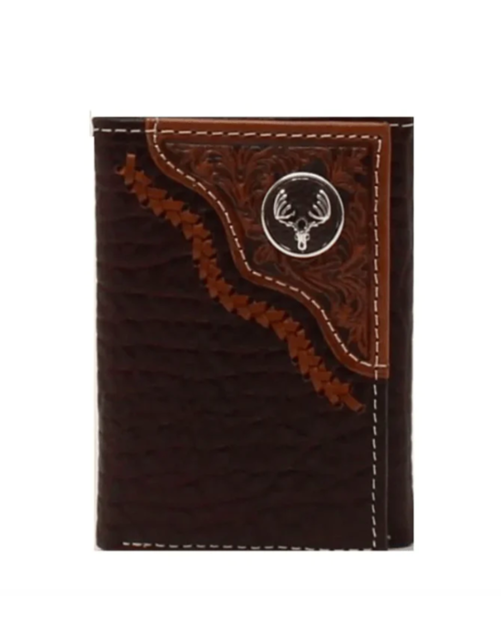 Nocona Trifold Dear Skull Lacing Brown Wallet