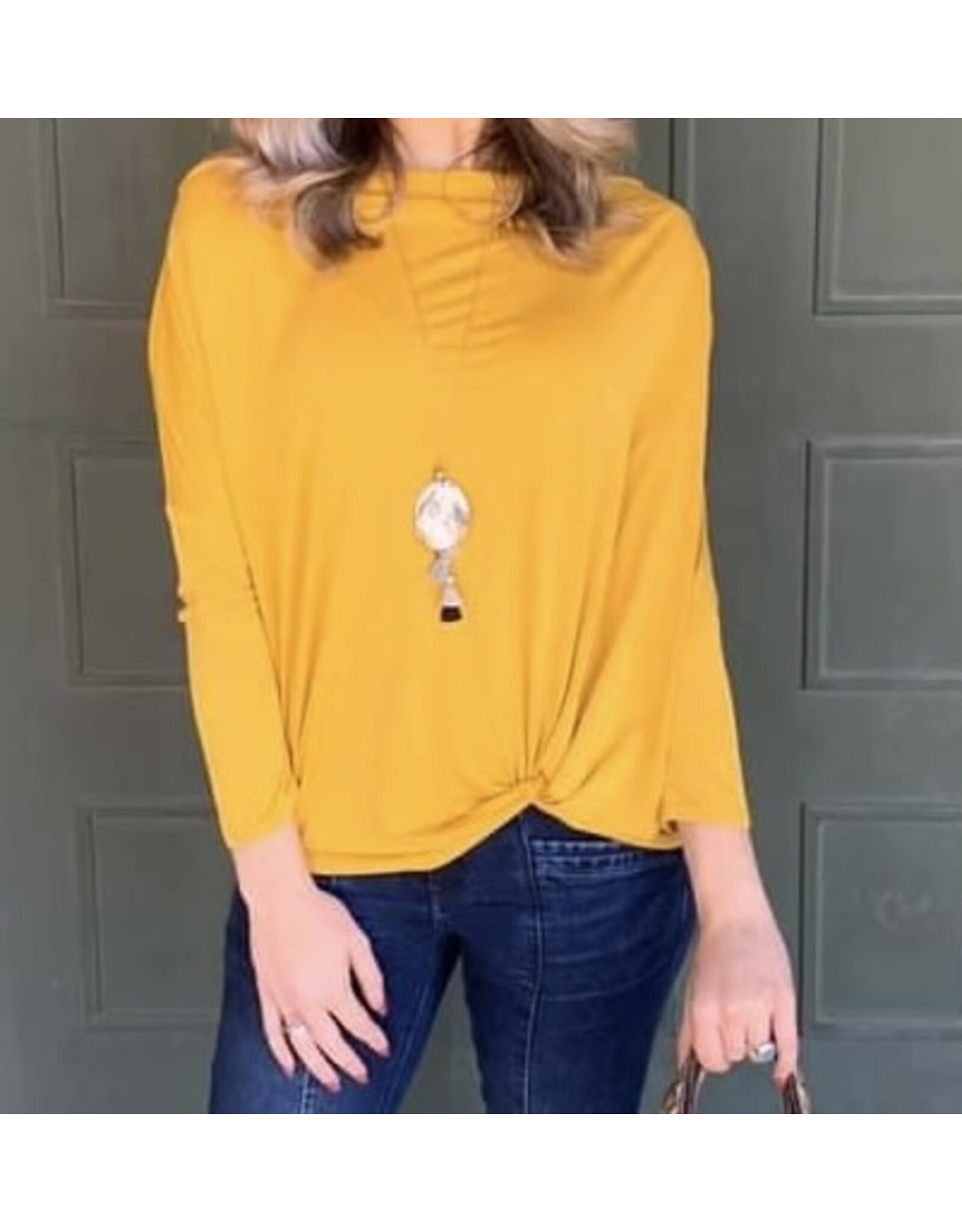 Yellow Long Sleeve Front Knot Top