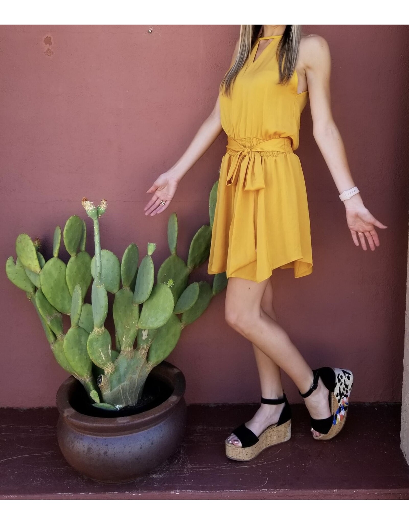 Mustard Halter Dress with Tie