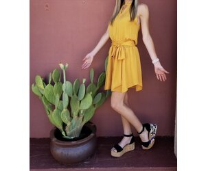 Mustard Halter Dress with Tie - Blanton-Caldwell