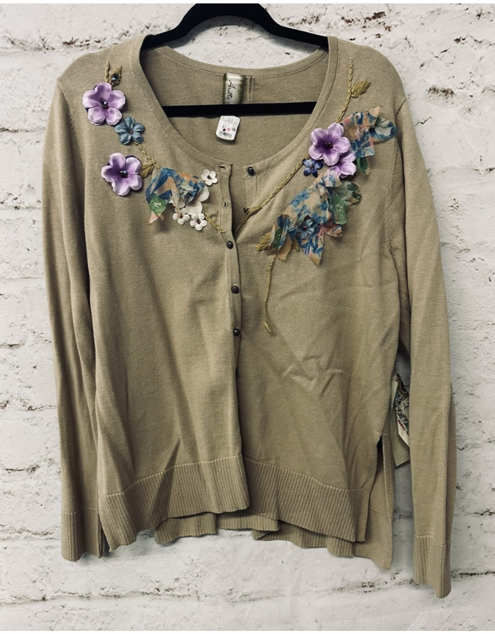 Embelished Sweater with Silk Flowers