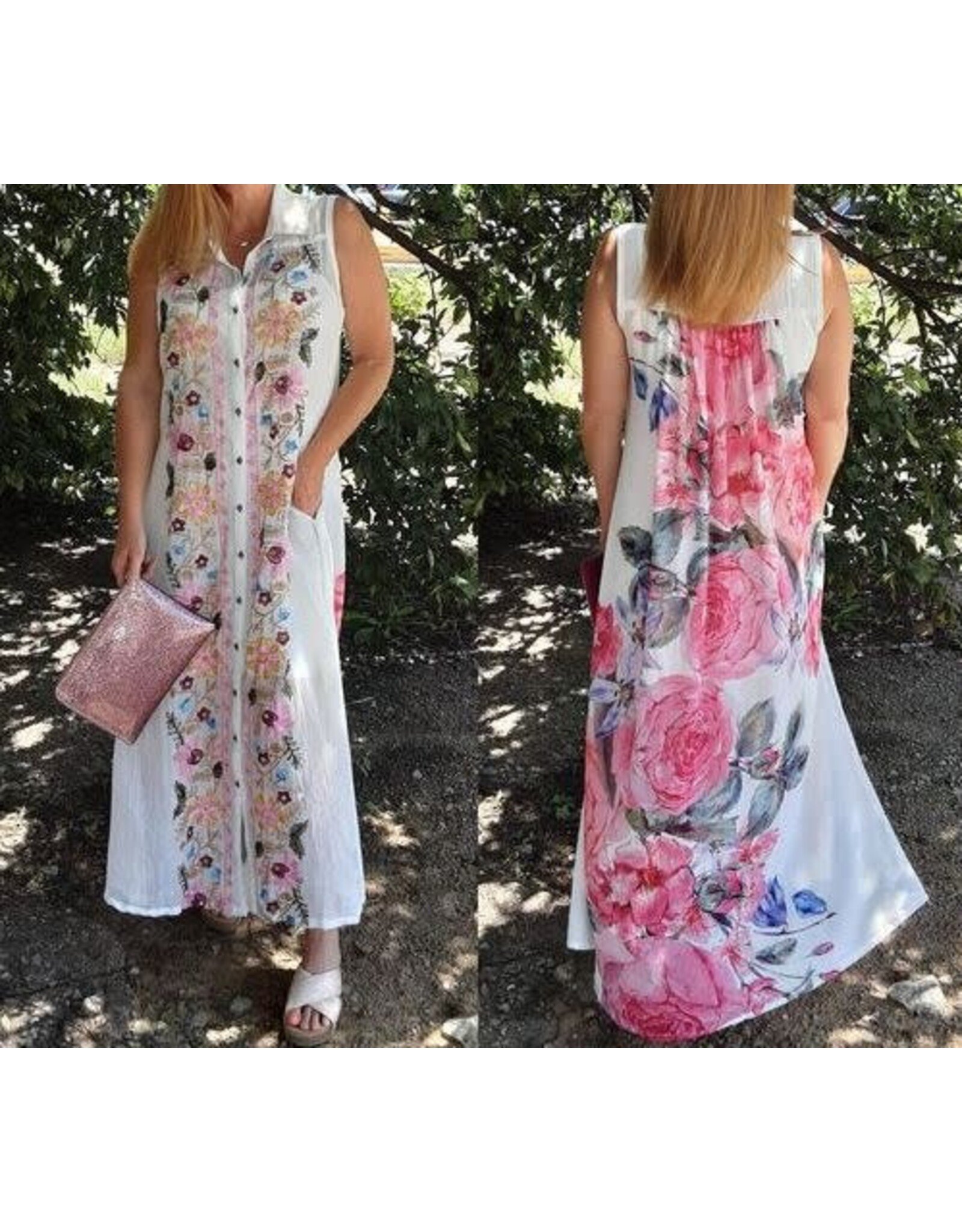 Loveland Flower of Love Embroidery Maxi Shirt Dress