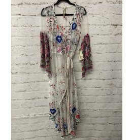 Sheer Embroidered Hi-Low Kimono with Tie