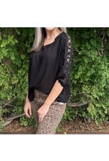 Floral Lace Detailed Sleeve V-Neck Top