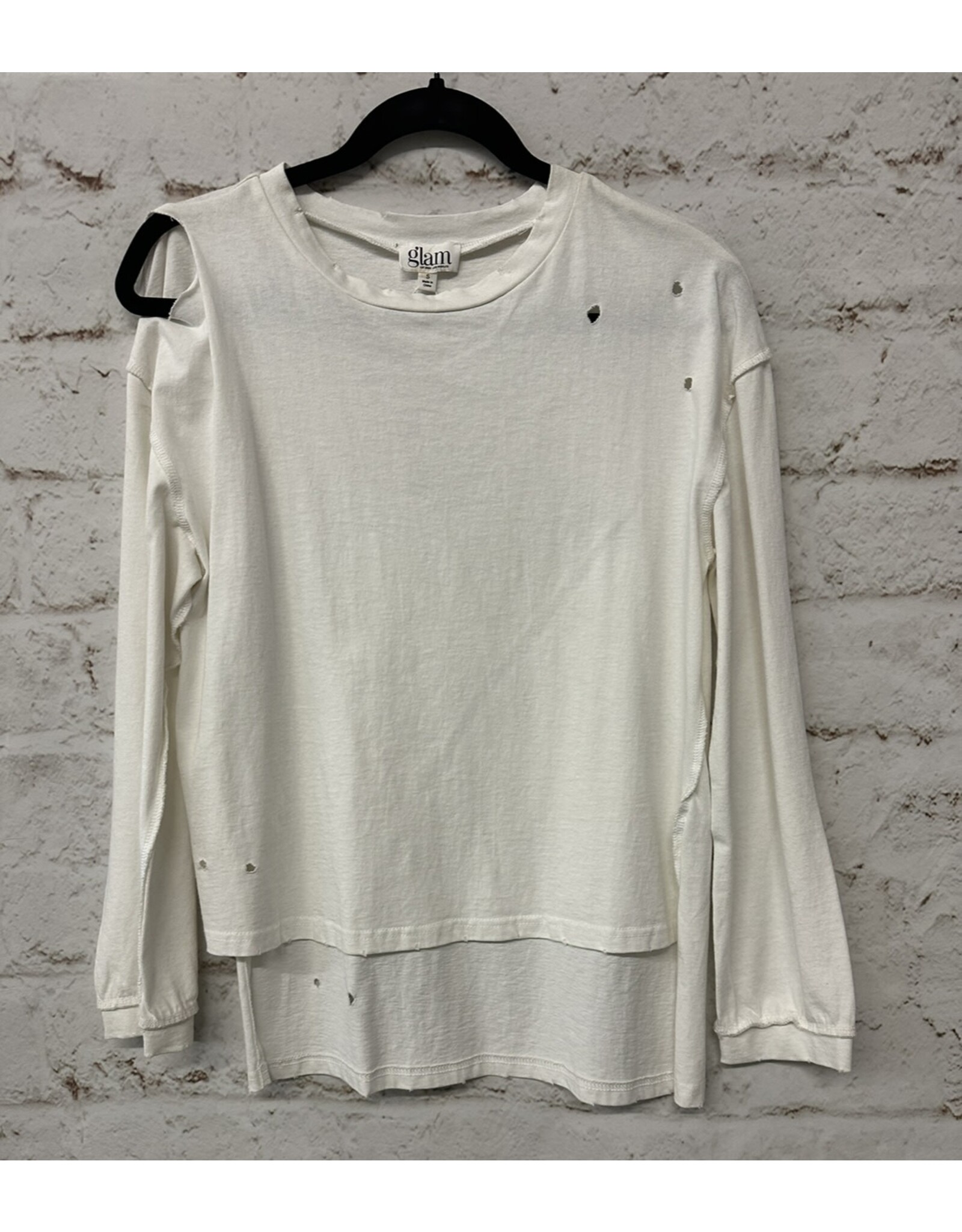 White Long Sleeve Distressed Top