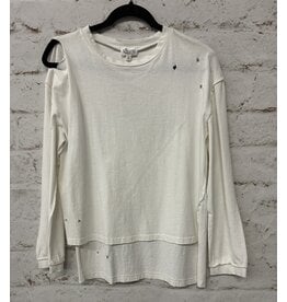 White Long Sleeve Distressed Top