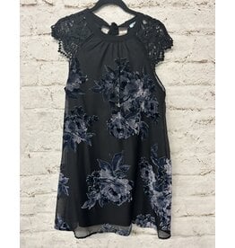 Black Dress with Velvet Flowers and Lace Sleeves