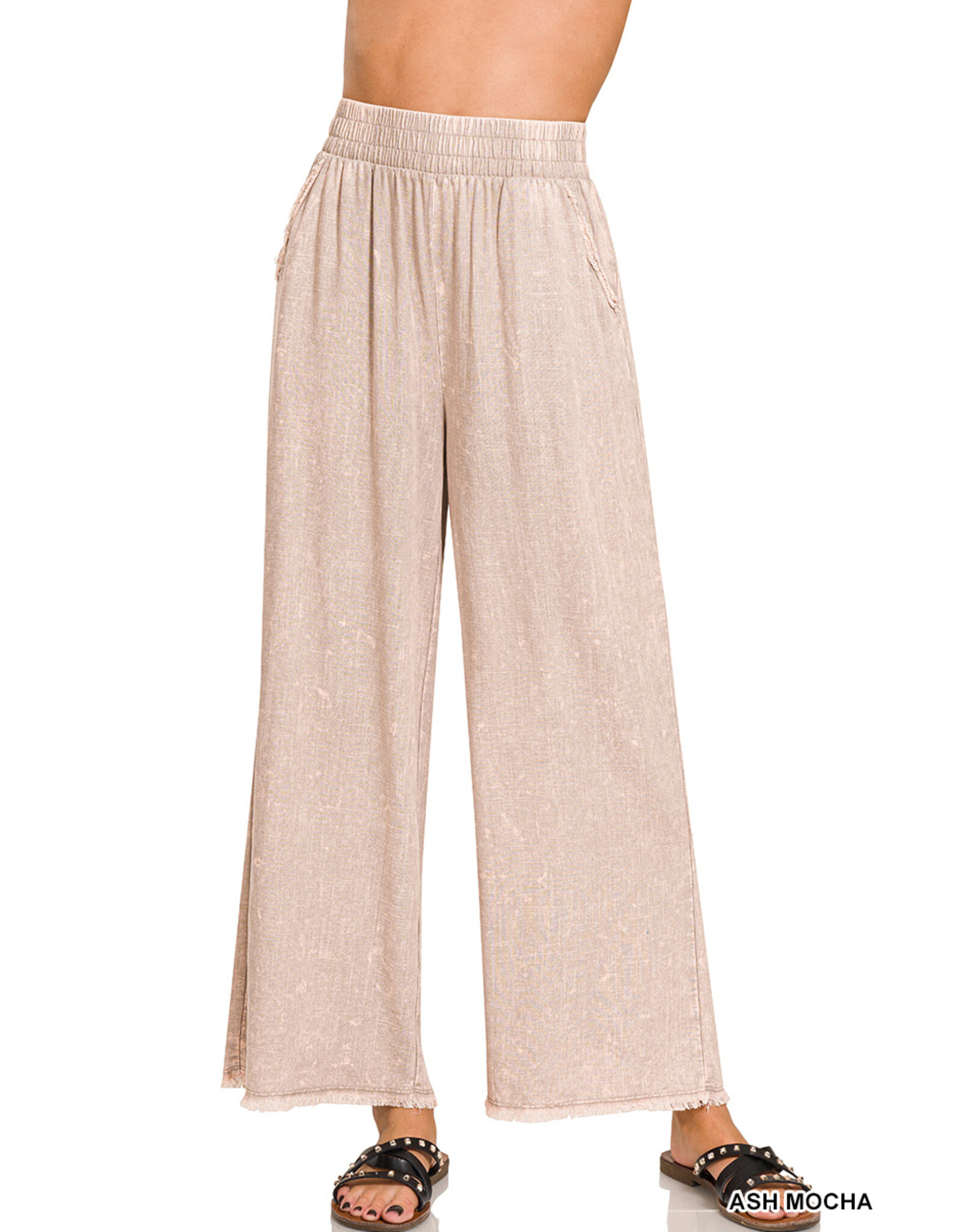 Audrey Washed Linen Frayed Hem Pants