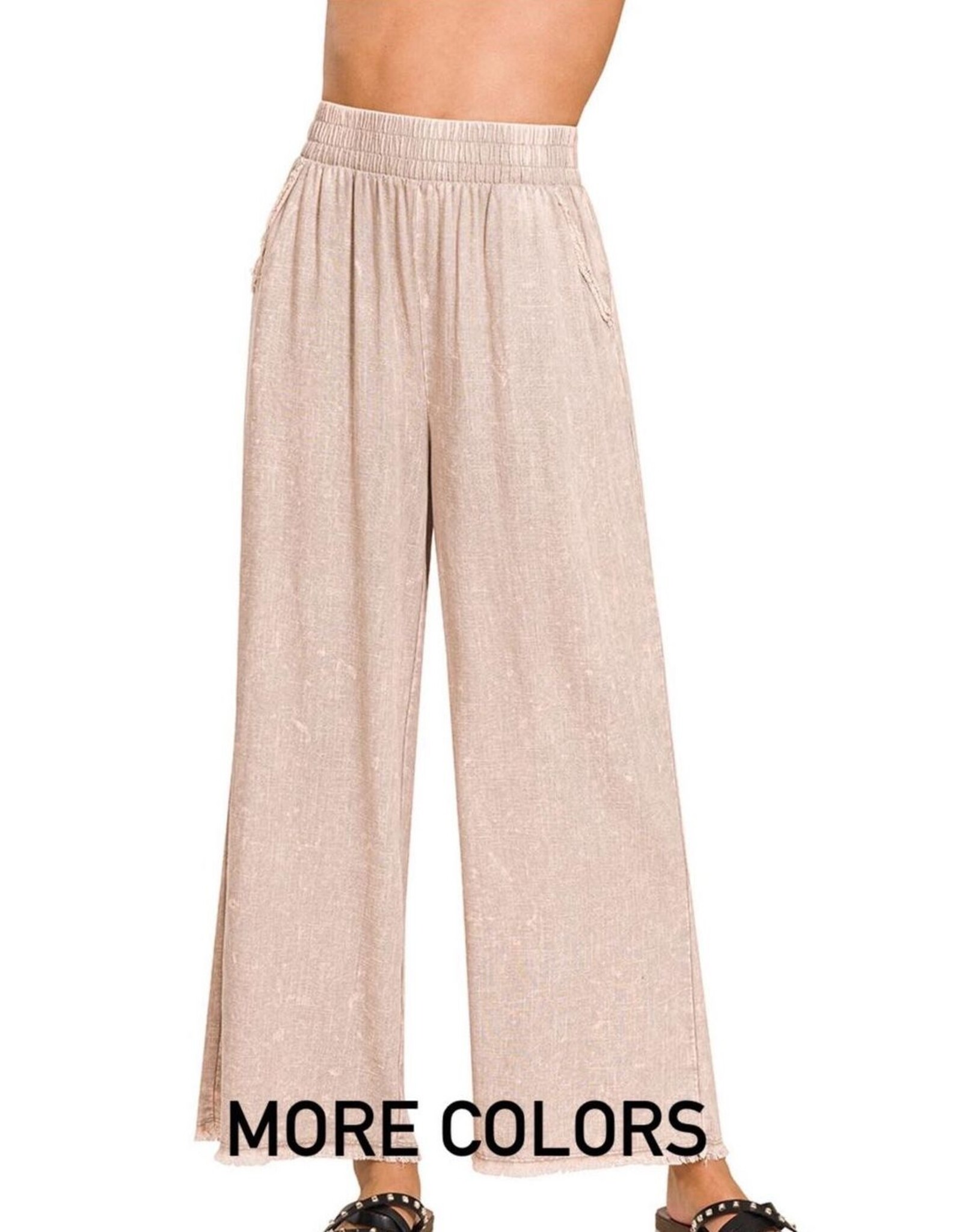 Audrey Washed Linen Frayed Hem Pants