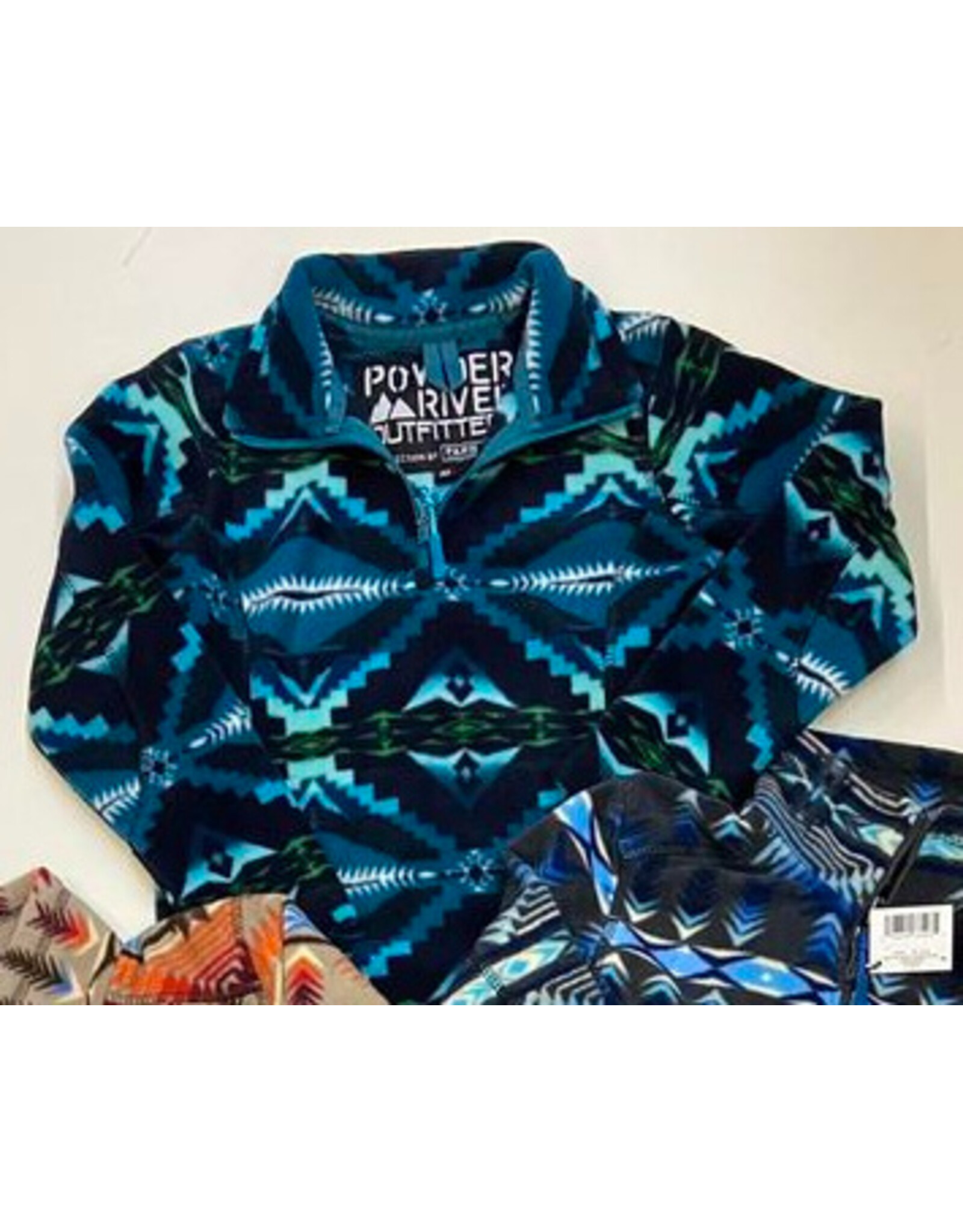 Powder River Outfitters Youth Aztec Printed Fleece Pullover Indigo