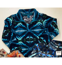Powder River Outfitters Youth Aztec Printed Fleece Pullover Indigo