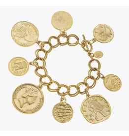 Susan Shaw Gold Coin Charm  Bracelet