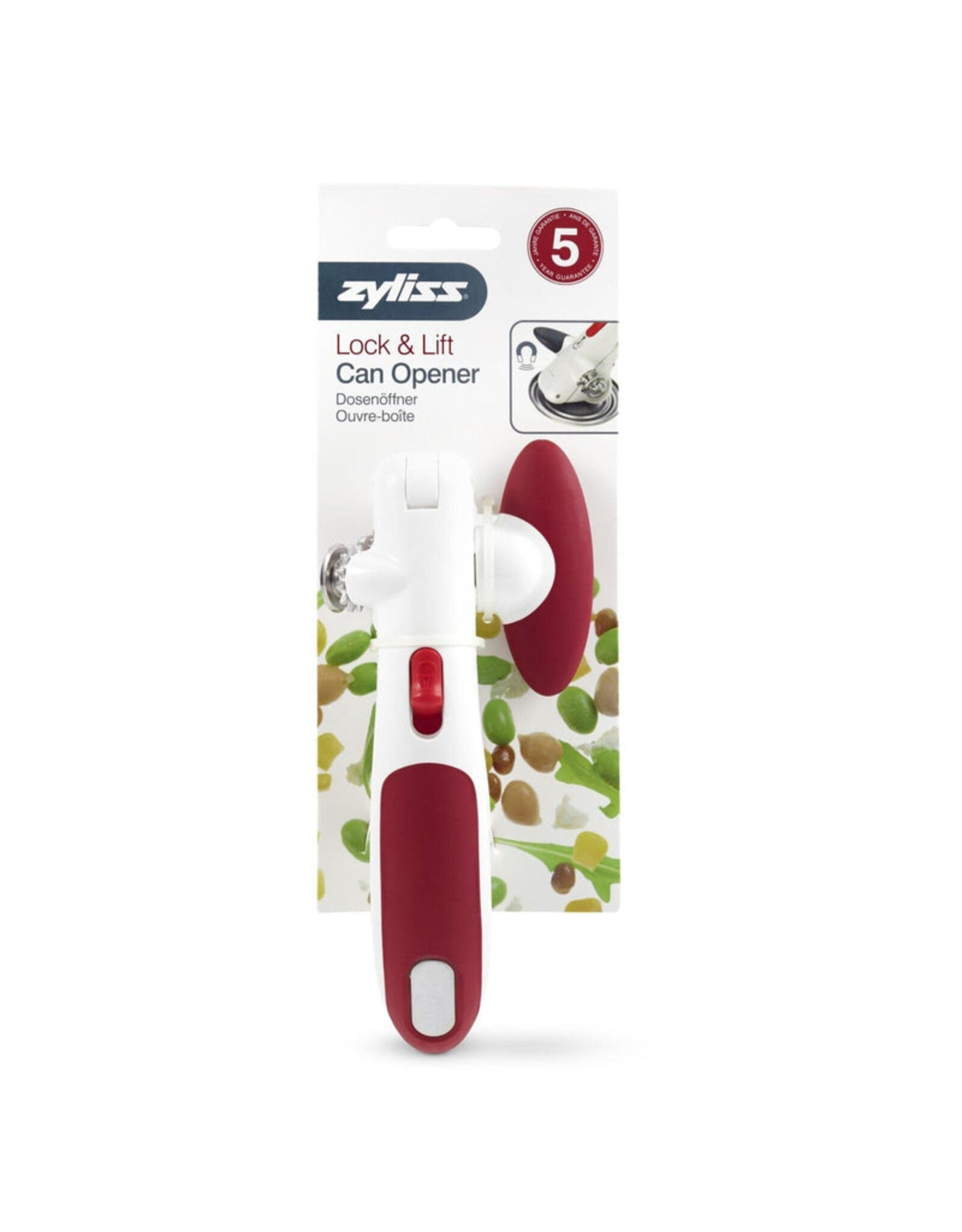 Zyliss Lock N' Lift Manual Can Opener With Lid Lifter Magnet Red