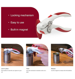 Zyliss Lock N' Lift Manual Can Opener With Lid Lifter Magnet Red