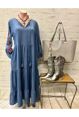Lydia Denim Maxi Dress With Embroidery
