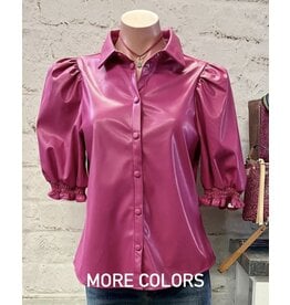 Lilly Faux Leather Puff Sleeve Shirt