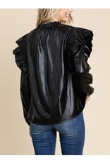 Antonella Faux Leather Ruffle Sleeve Top