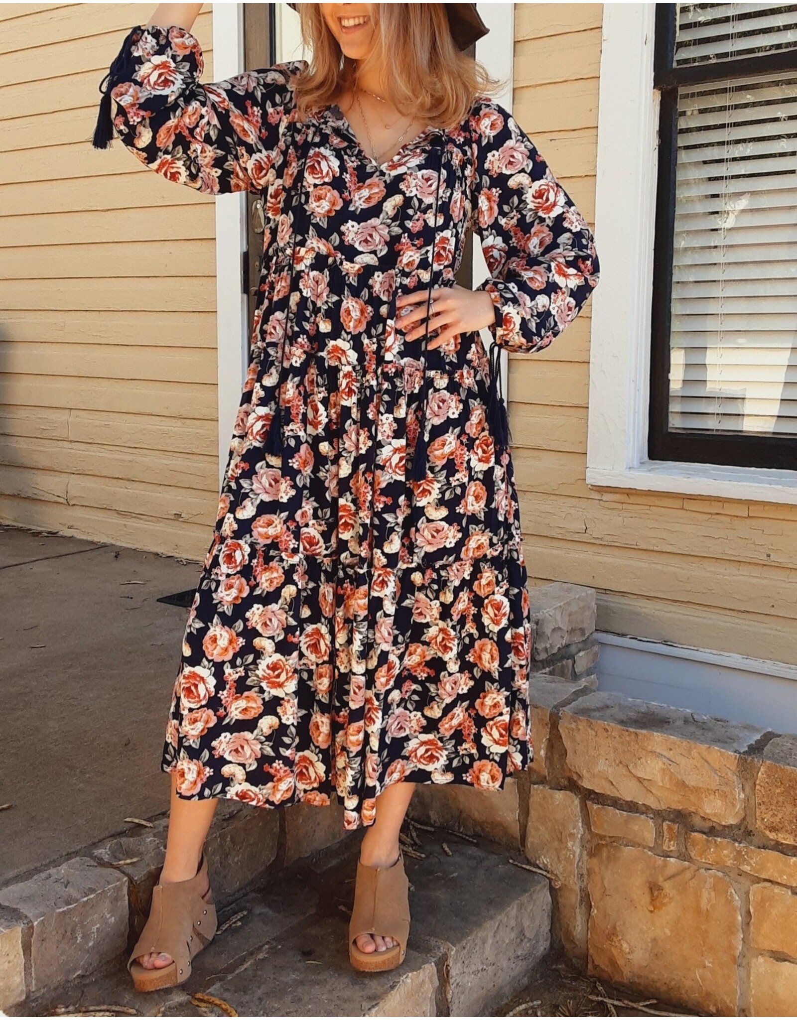 Silsbee Long Sleeve Printed Midi Dress