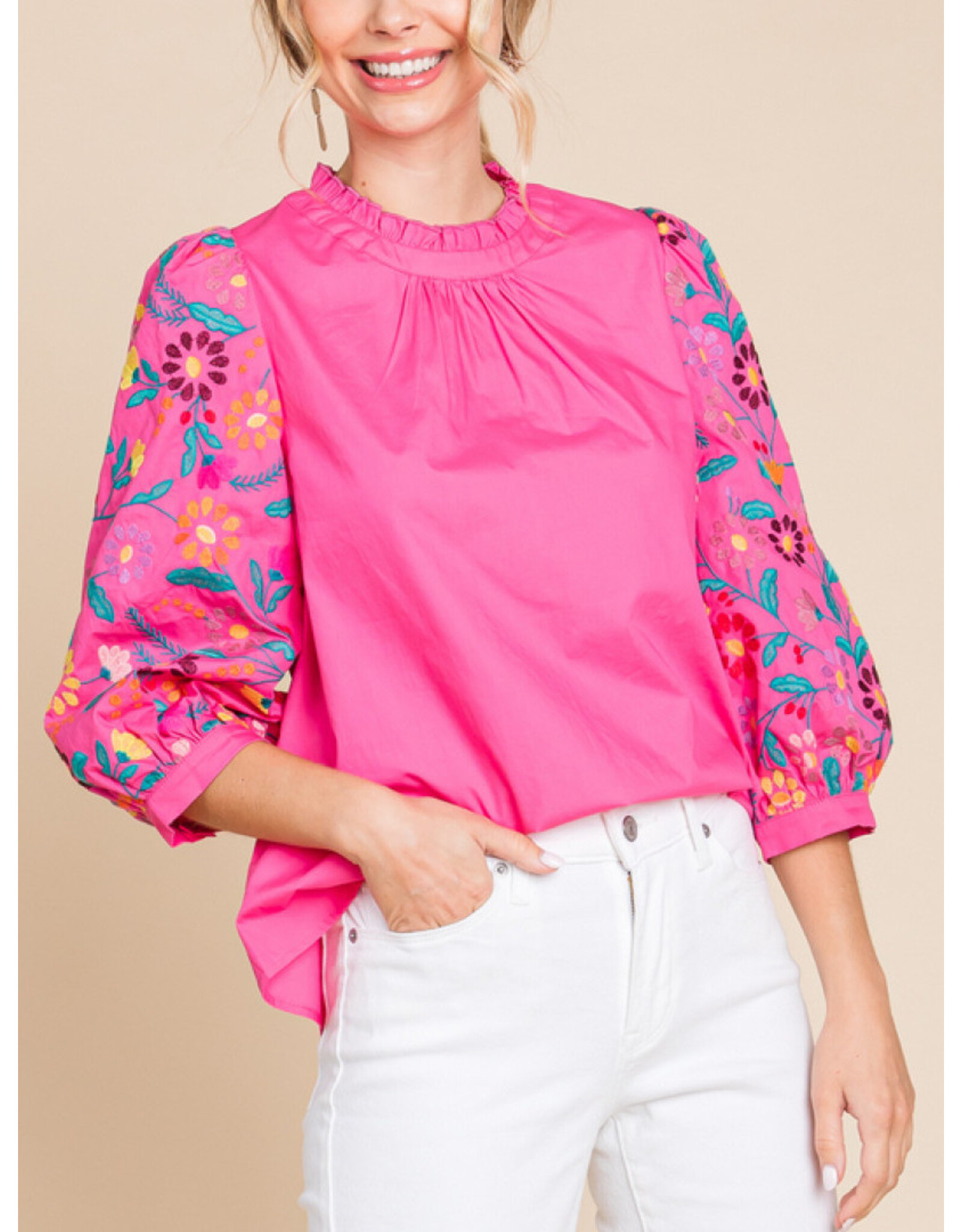 Ambrosia 3/4 Embroidered Sleeve Top