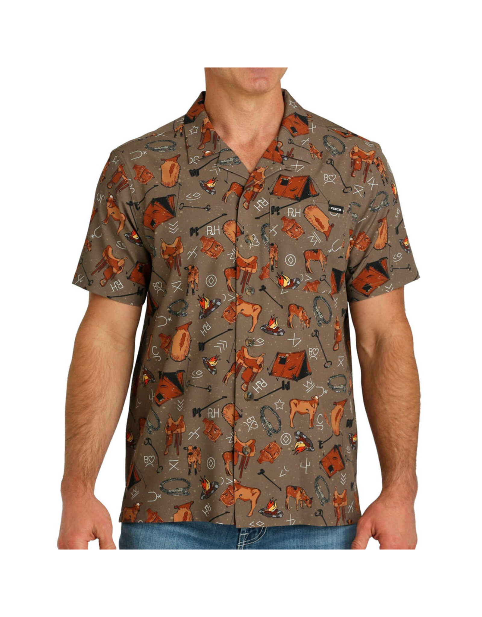 Cinch Cinch Western Brands & Calf Print Short Sleeve Camp Shirt