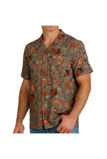 Cinch Cinch Western Brands & Calf Print Short Sleeve Camp Shirt