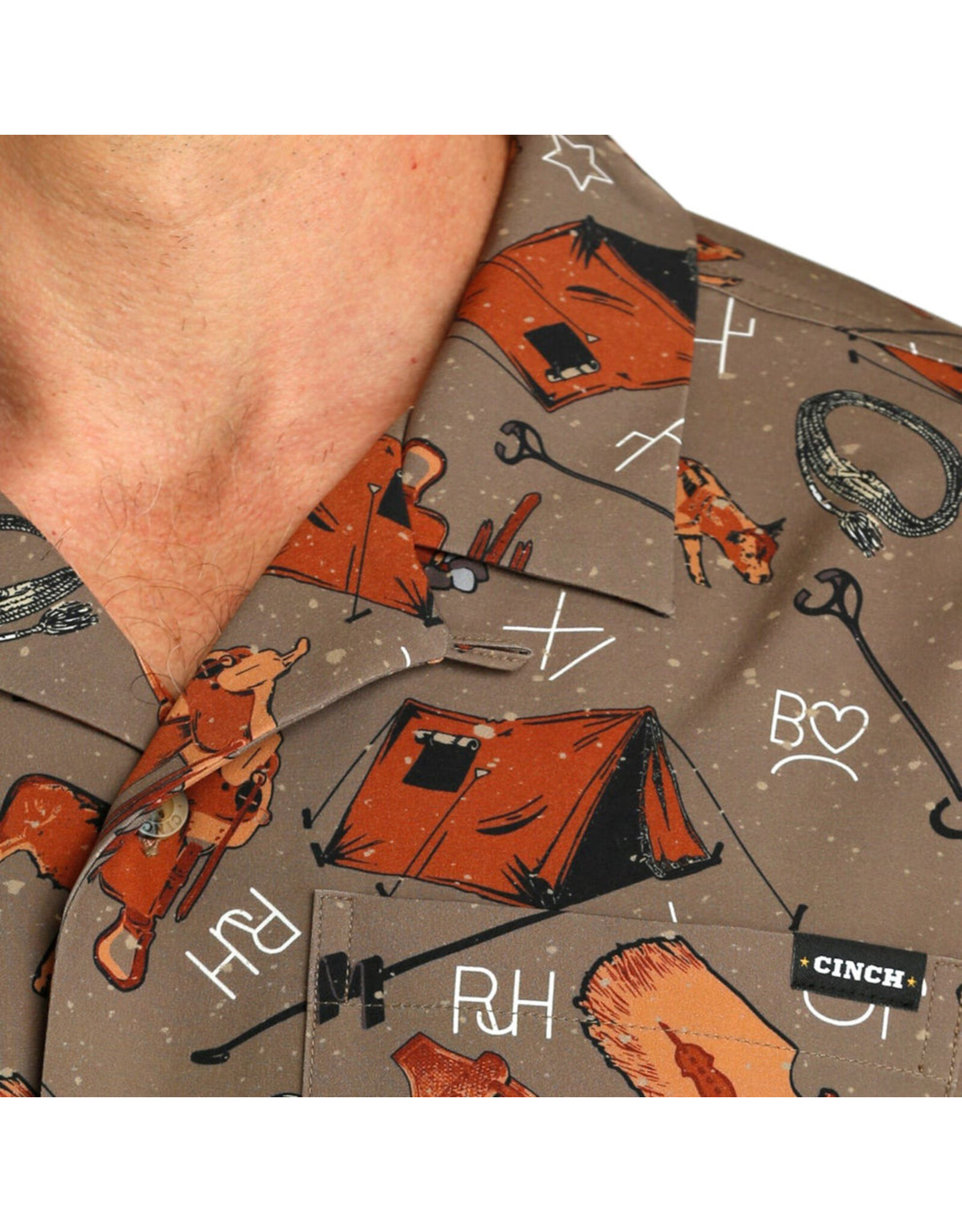 Cinch Cinch Western Brands & Calf Print Short Sleeve Camp Shirt
