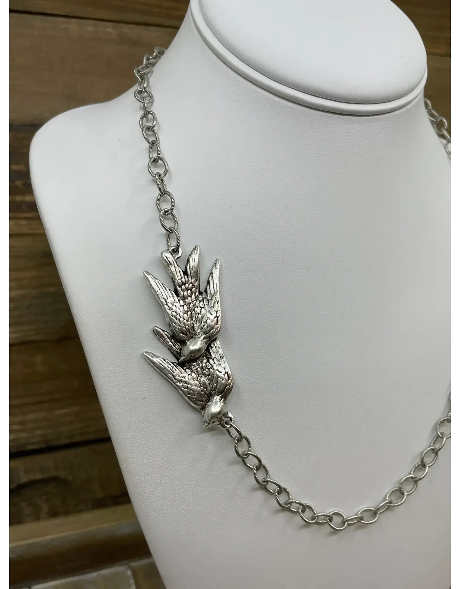 Erin Knight Designs Sterling Plated 20" Chain With Vintage Double Bird Pendant