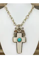 Erin Knight Designs Vintage Bone & Turquoise Cross Necklace