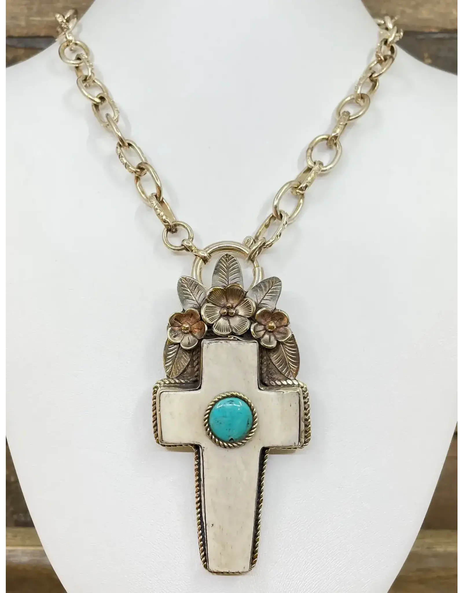 Erin Knight Designs Vintage Bone & Turquoise Cross Necklace