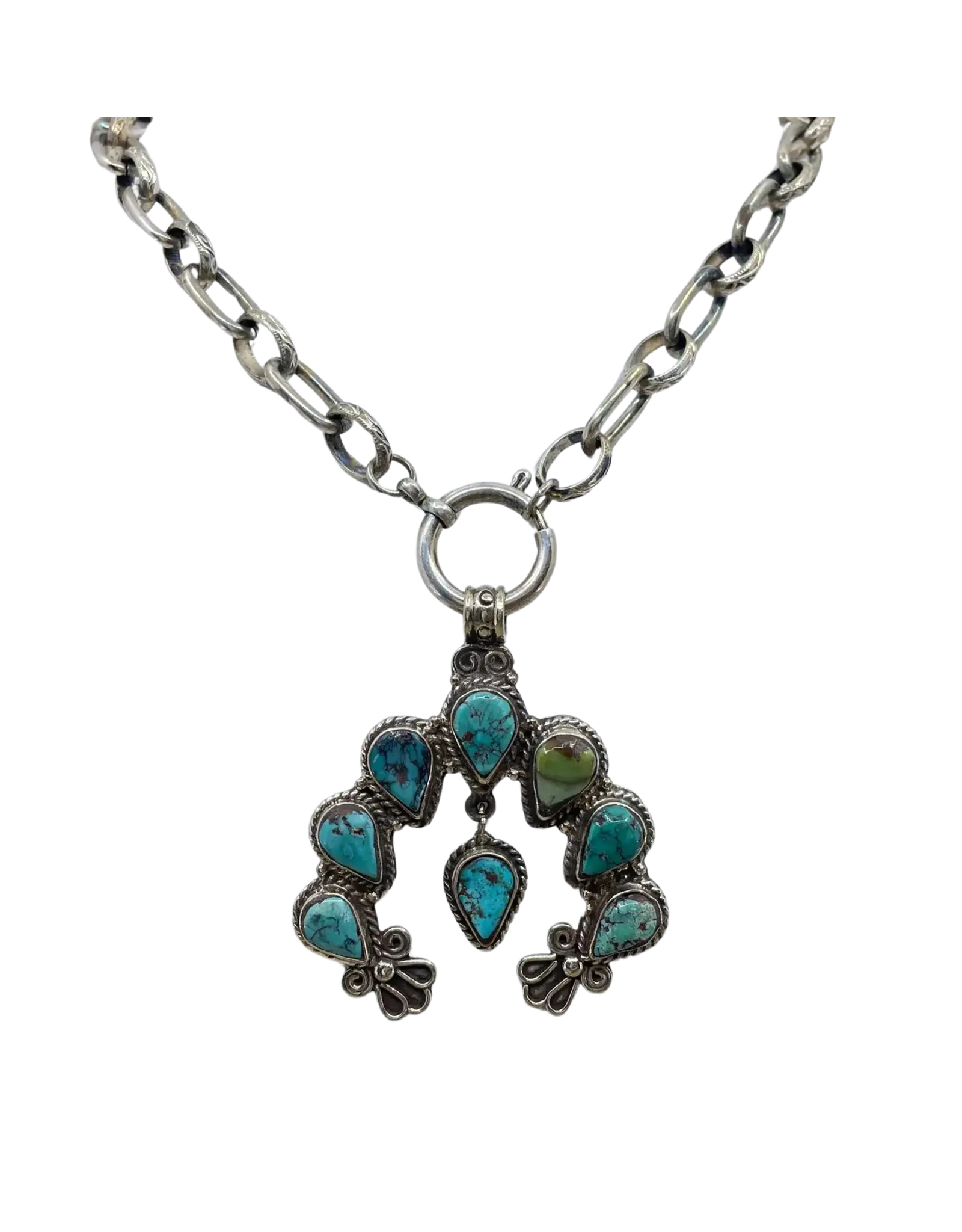 Erin Knight Vintage Turquoise Squash Blossom Pendant Necklace