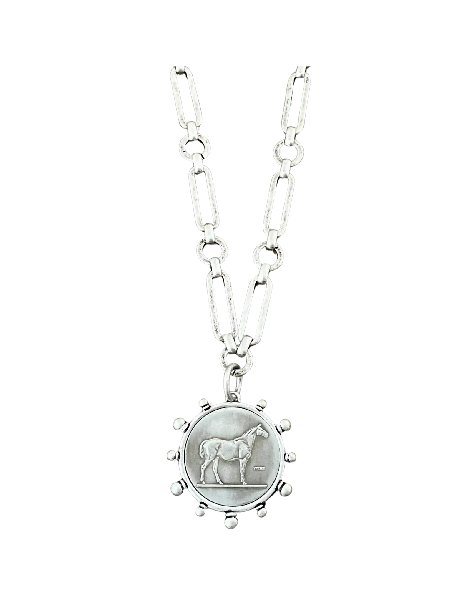Erin Knight Design Vintage Sterling Plated Chain With Silver Horse Coin