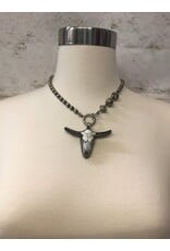 Erin Knight Designs Vintage Bone Longhorn Necklace with Beaded Chain