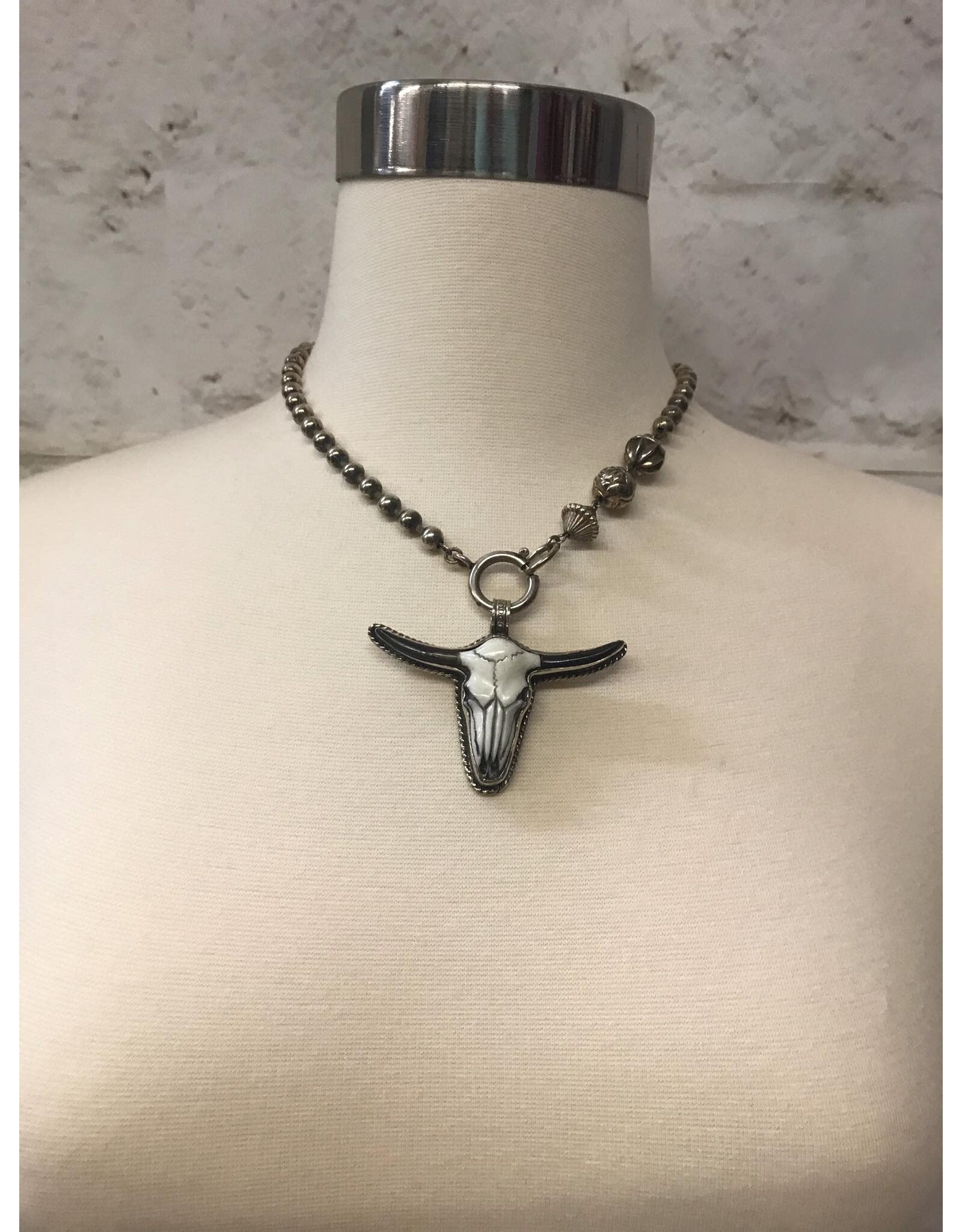 Erin Knight Designs Vintage Bone Longhorn Necklace with Beaded Chain