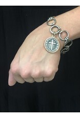 Erin Knight Designs Silver Chain Bracelet with Cross Coin Pendant