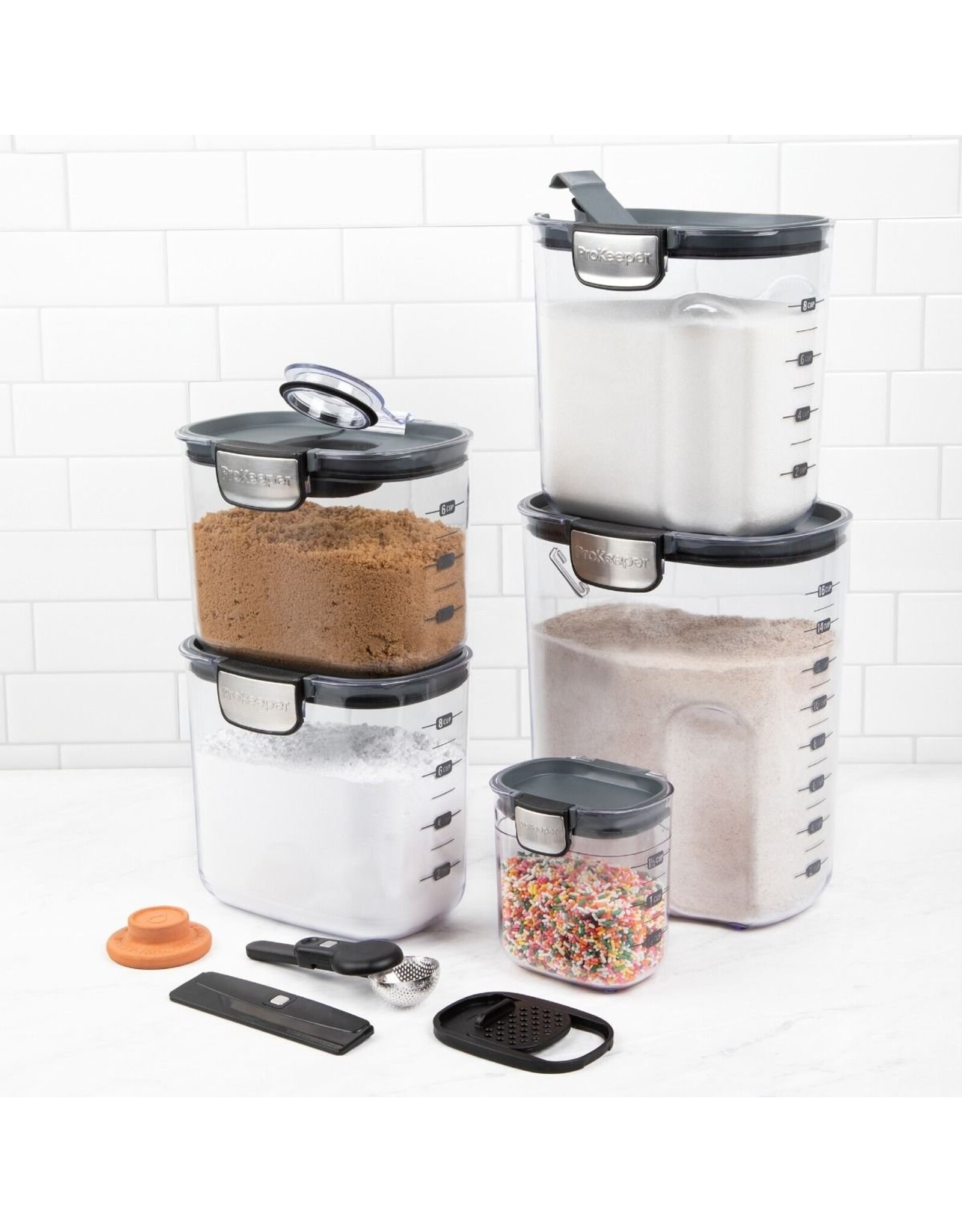 Progressive ProKeeper+ 9 Piece Clear Plastic Airtight Storage Container Canister Set with Magnetic Accessories