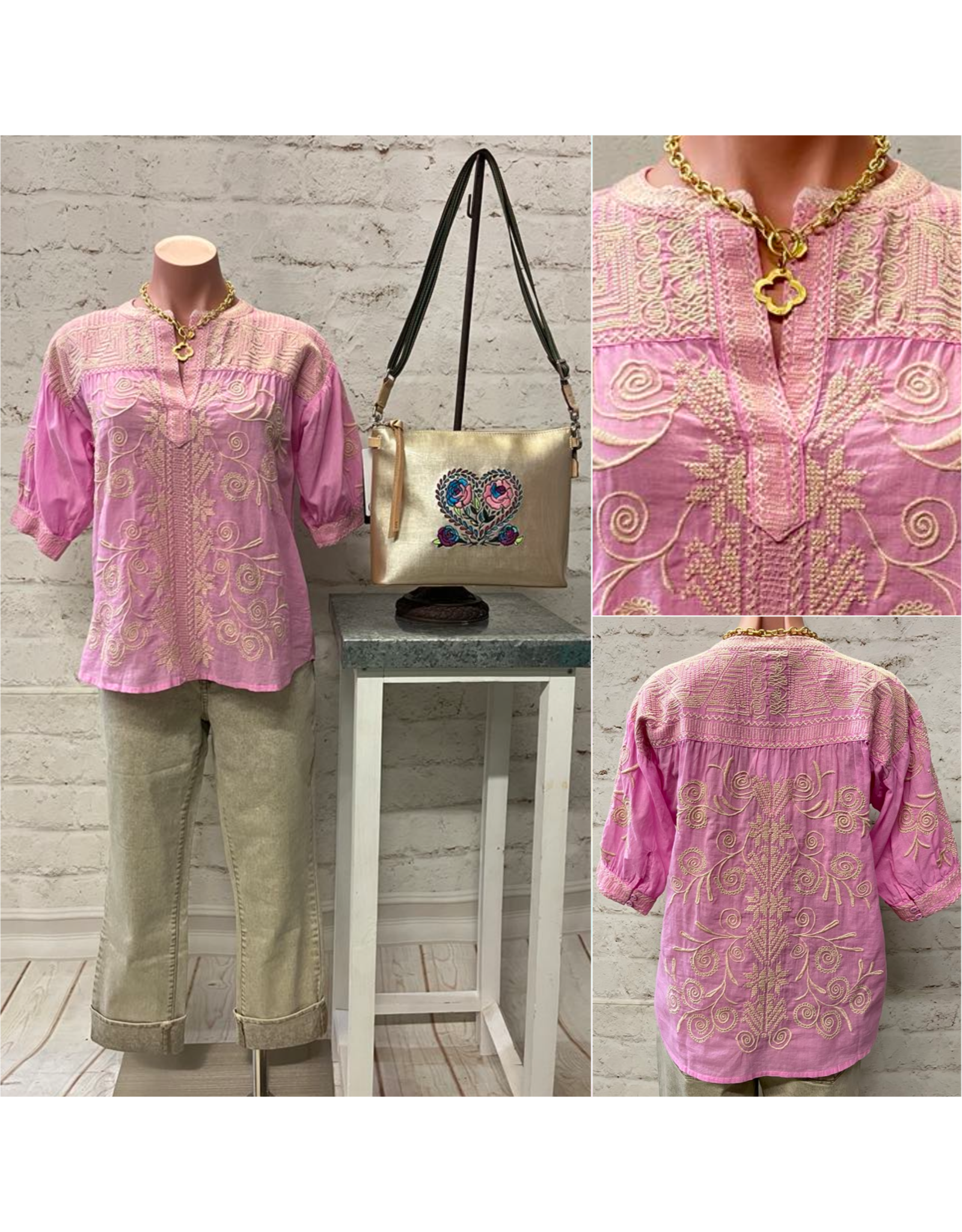 Johnny Was Johnny Was Puff Sleeve Henley Blouse - Hannani