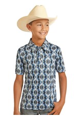 Rock & Roll Boys Blue Printed Aztec Polo