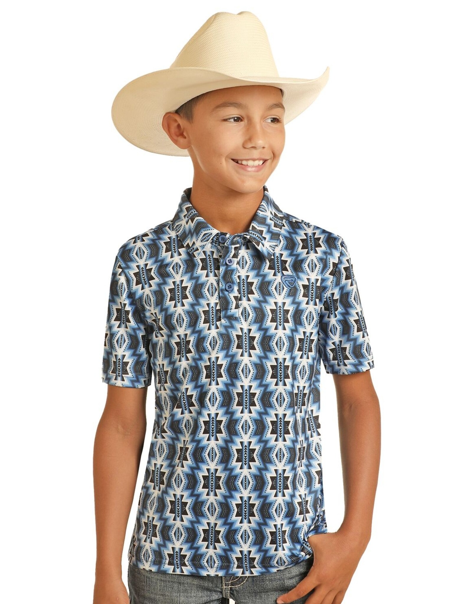 Rock & Roll Denim Rock & Roll Boys Blue Printed Aztec Polo