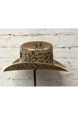 Hand Burned Wool Hat with Bird/Barbwire