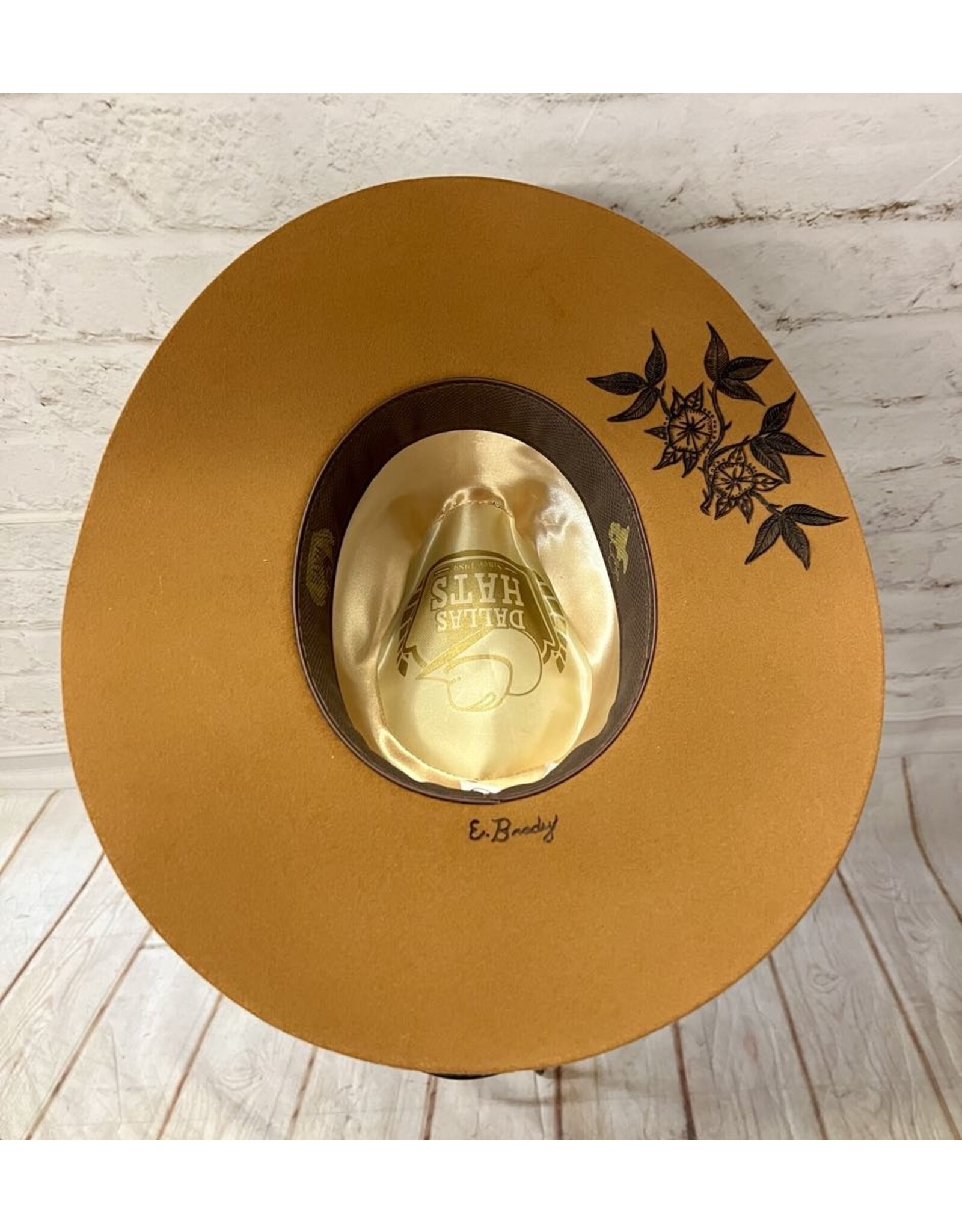 Hand Burned Wool Hat with Feather/Dove