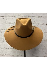 Hand Burned Wool Hat with Feather/Dove