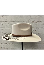 Hand Burned Wool Hat with Sunflower/Bird